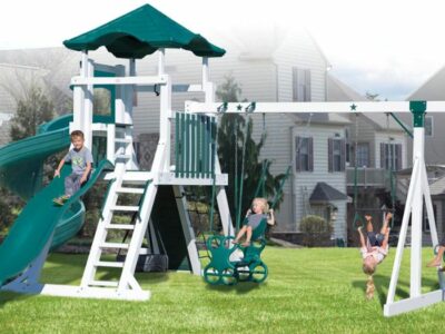 swing set with tall slide